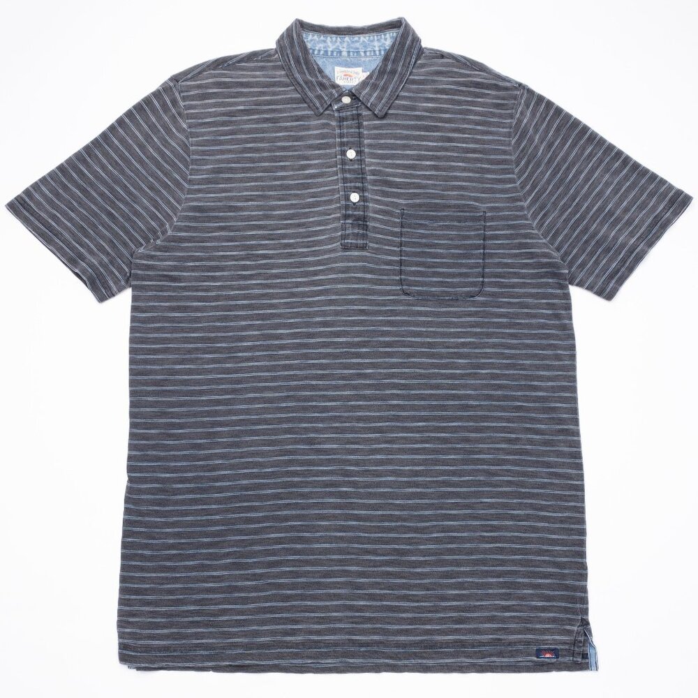 Faherty Polo Shirt Men's Large Short Sleeve Pullover Gray Striped Preppy Casual